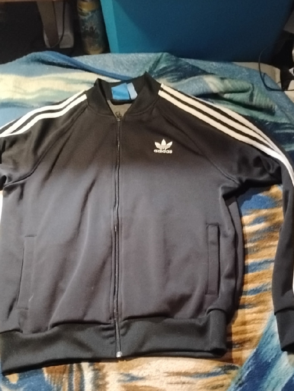 adidas Black Track Jacket with White Shoulder Stripes